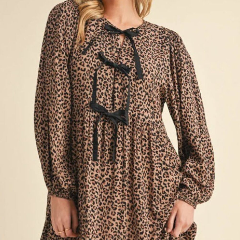 Triple Bow Leopard Dress